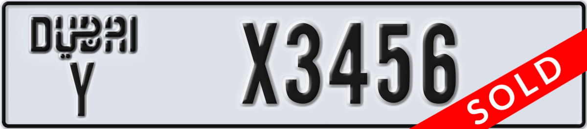 dubai License Plate Number X3456 Code Y
