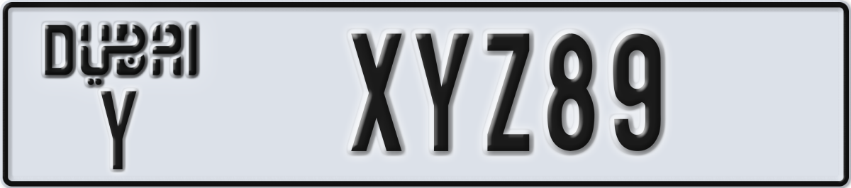 dubai License Plate Number XYZ89 Code Y