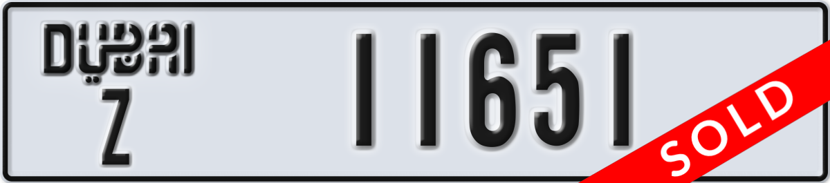 dubai License Plate Number 11651 Code Z