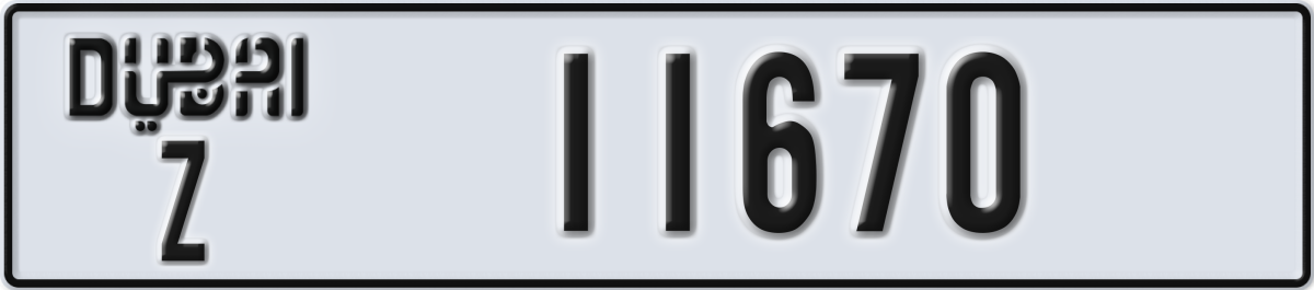 dubai License Plate Number 11670 Code Z