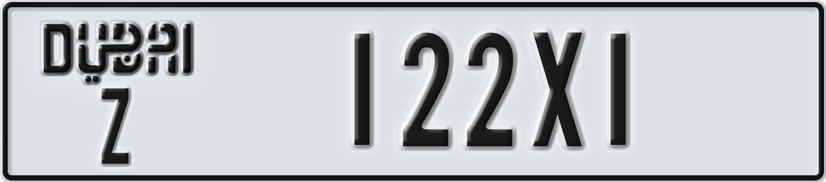 dubai License Plate Number 122X1 Code Z