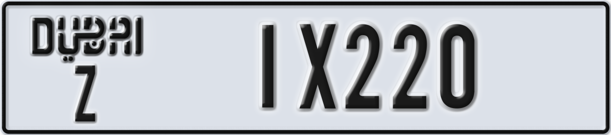 dubai License Plate Number 1X220 Code Z