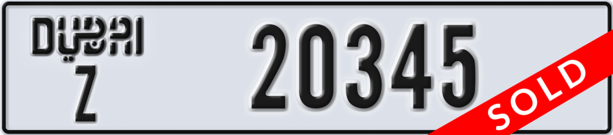 dubai License Plate Number 20345 Code Z