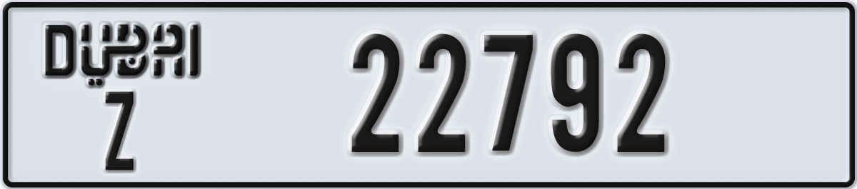 dubai License Plate Number 22792 Code Z