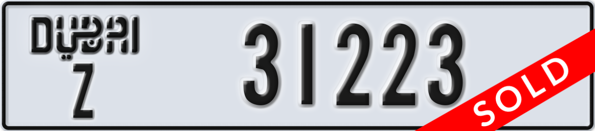 dubai License Plate Number 31223 Code Z