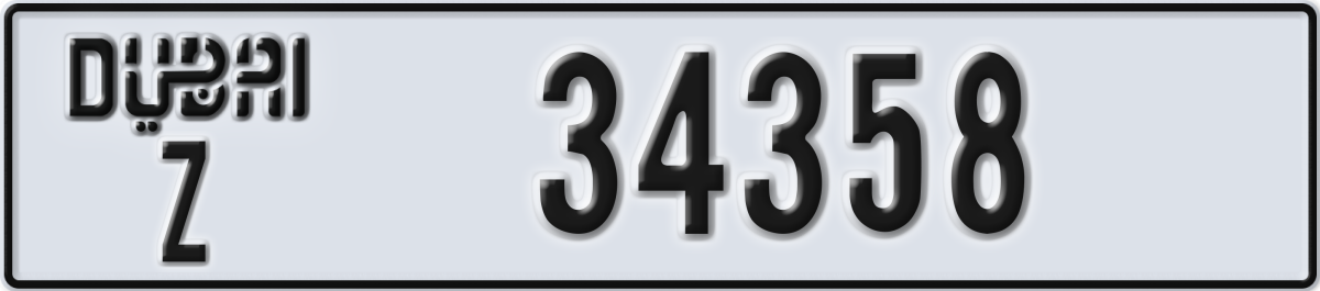 dubai License Plate Number 34358 Code Z