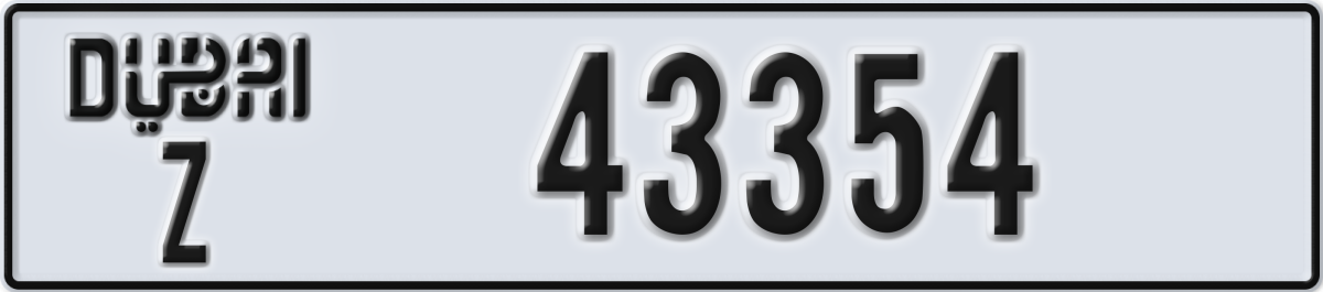 dubai License Plate Number 43354 Code Z