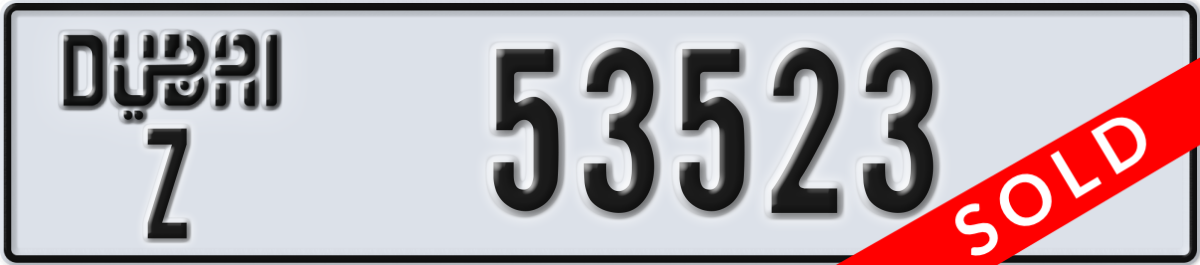 dubai License Plate Number 53523 Code Z