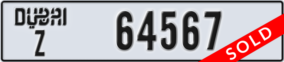 dubai License Plate Number 64567 Code Z