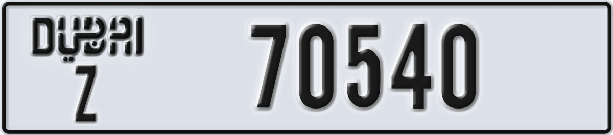 dubai License Plate Number 70540 Code Z