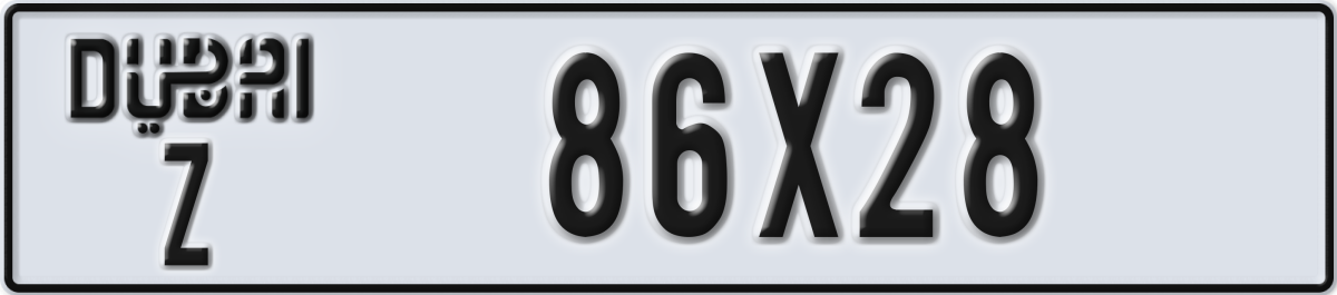 dubai License Plate Number 86X28 Code Z