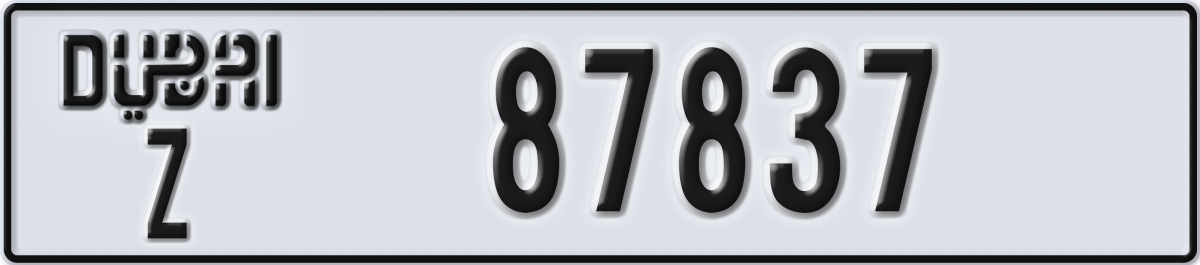 dubai License Plate Number 87837 Code Z