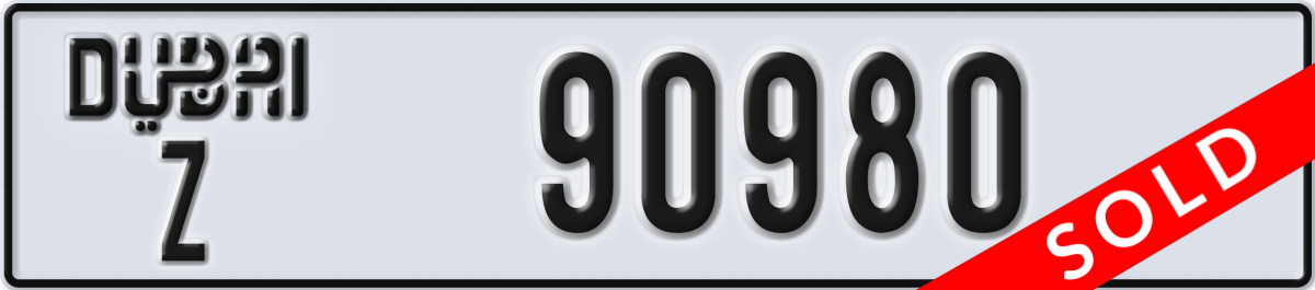 dubai License Plate Number 90980 Code Z