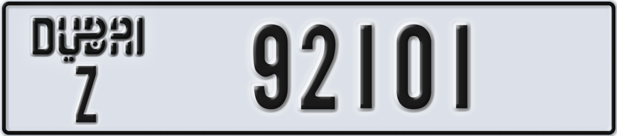 dubai License Plate Number 92101 Code Z