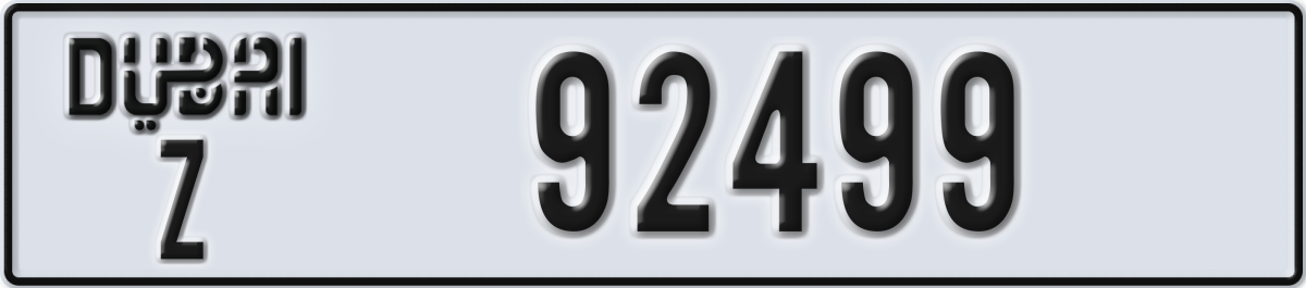 dubai License Plate Number 92499 Code Z