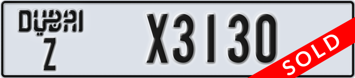 dubai License Plate Number X3130 Code Z