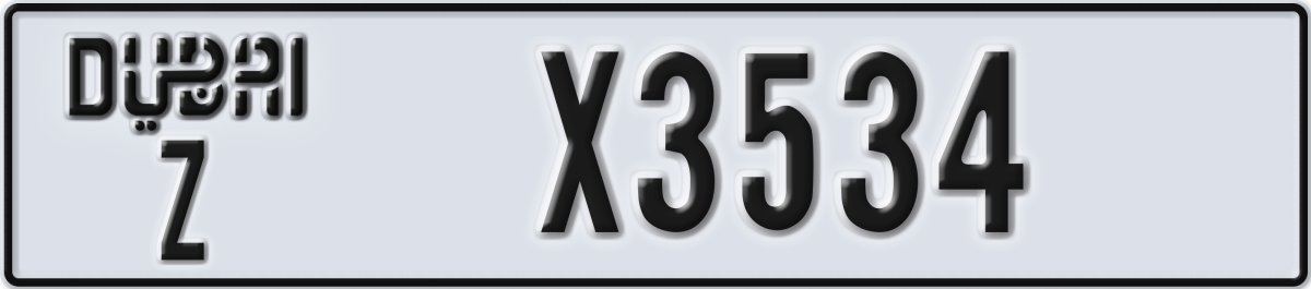 dubai License Plate Number X3534 Code Z