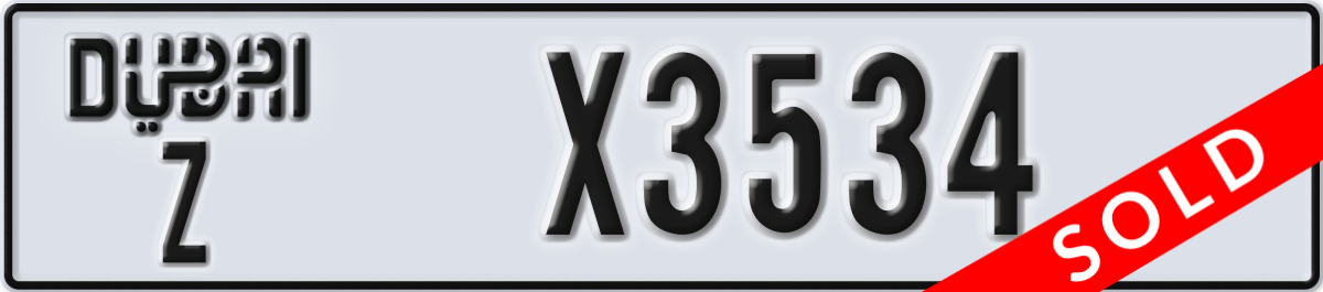 dubai License Plate Number X3534 Code Z