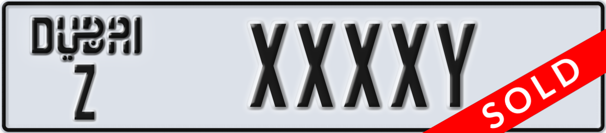 dubai License Plate Number XXXXY Code Z