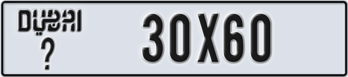 dubai License Plate Number 30X60 Code _