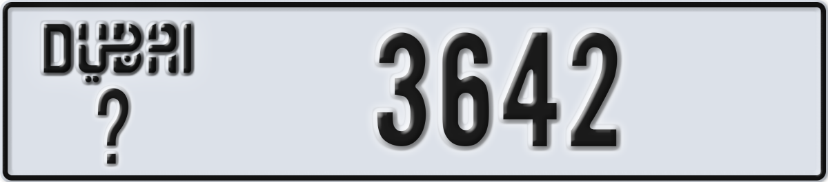 dubai License Plate Number 3642 Code _