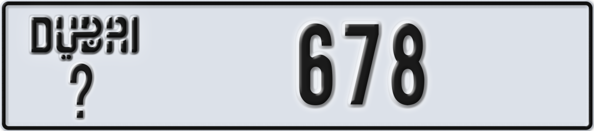 dubai License Plate Number 678 Code _