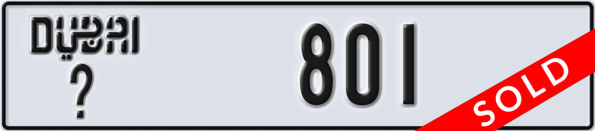 dubai License Plate Number 801 Code _