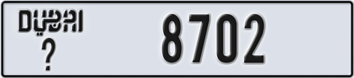 dubai License Plate Number 8702 Code _