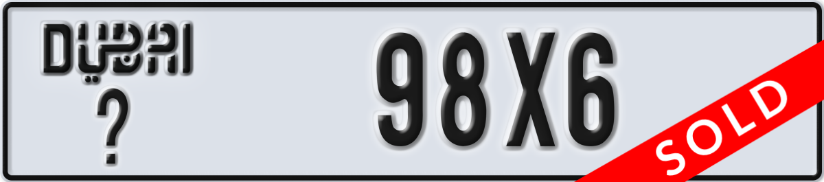 dubai License Plate Number 98X6 Code _