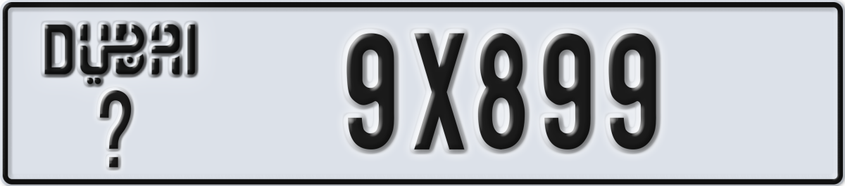 dubai License Plate Number 9X899 Code _