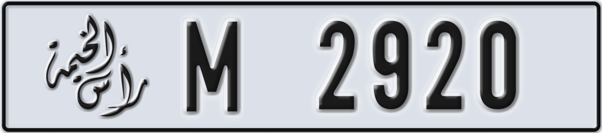 ras al khaimah License Plate Number 2920 Code M