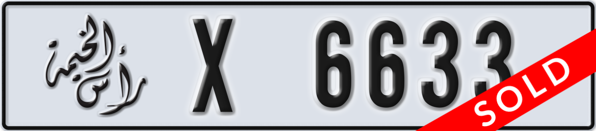 ras al khaimah License Plate Number 6633 Code X