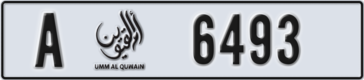 umm al quwain License Plate Number 6493 Code A